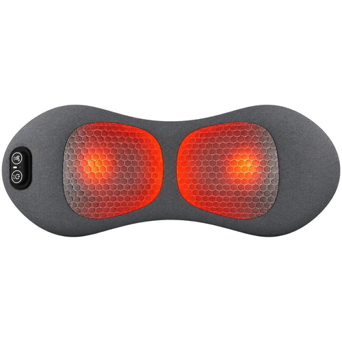 Orevive SpineEase massager showing the red-light heat therapy glow